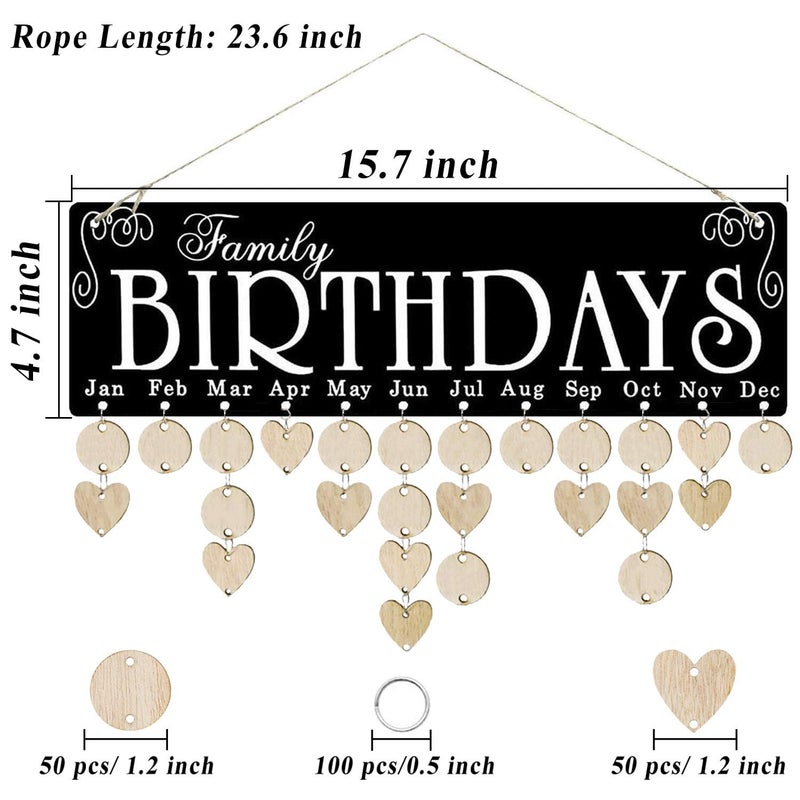 Acoavo Happy Birthday Sign, Christmas Gifts for Moms Dads, Wooden Family Birthday Calendar Board, Wall Hanging Decorative Birthday Tracker Plaque with 100 Wood Tags - Image 2